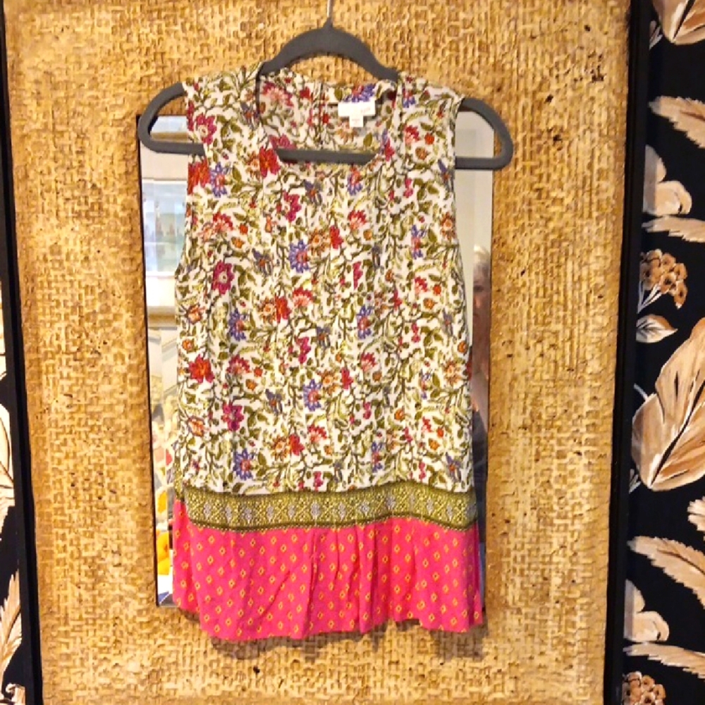 J. Jill Floral Sleeveless Top with Pink Accents